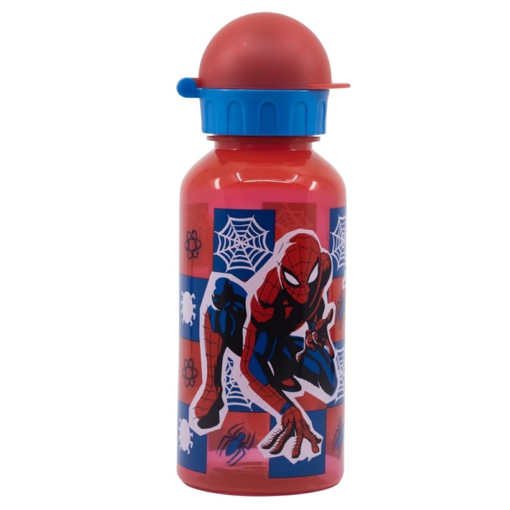 Om Supplies Spiderman Characters Childrens Reusable Drinking Bottle 370Ml - Holiday, Back To School Lunch Kids Bpa Free Plastic (Spiderman)
