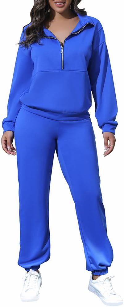 HBQ Women's 2 Piece Outfit Sweatsuit Half Zip Sweatshirt And Joggers Sweatpants Tracksuit Lounge Set