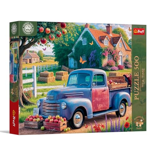 Trefl Premium Plus Quality - Puzzle Tea Time: Farmer's Car - 500 pièces, série d'images nostalgiques peintes, pièces Parfaitement ajustées, pour Adultes et Enfants âgés de 10 Ans et Plus