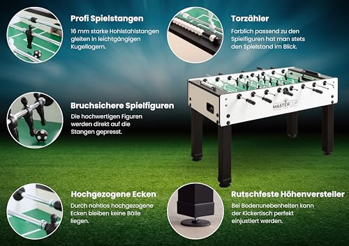 Garlando Kickertisch MasterCup Black&White, professionelle Spielstangen, robuster 75 kg Profi-Fußballtisch, Stabiler Tischfußball, Jugendliche und Erwachsene, Turnier-Tischkicker, vormontiert – Bild 4