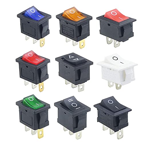 KCD1 Rocker Switch ON-OFF 2 Position 2/3 Pins Power 6A/10A 250VAC/125VAC Interruptor Do Roqueiro Interrupteur Bascule - (Color: Green 3 Pins Lamp/Size: 1 Pc)