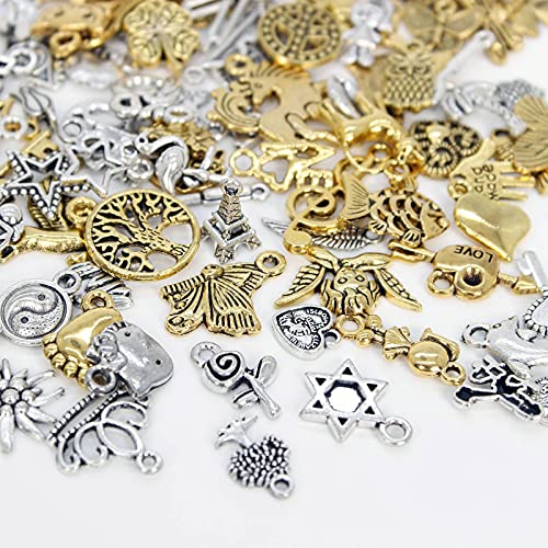 Bihrtc 200 Pack Of Jewelry Charms Mixed Smooth Silver Metal Charms Pendants Diy Charm Bracelet Making Gold Charm Bracelet For Women Bracelet Necklace Jewelry Findings #TOP3