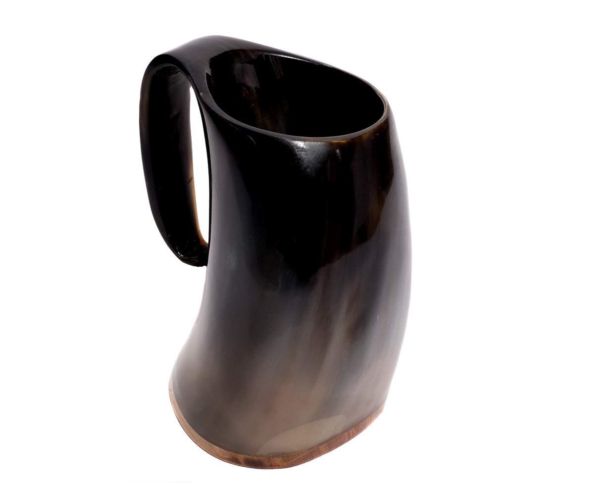 Tasse design en corne de vache véritable polie avec poignée - Verre viking - Chope à bière médiévale unique - 400 ml