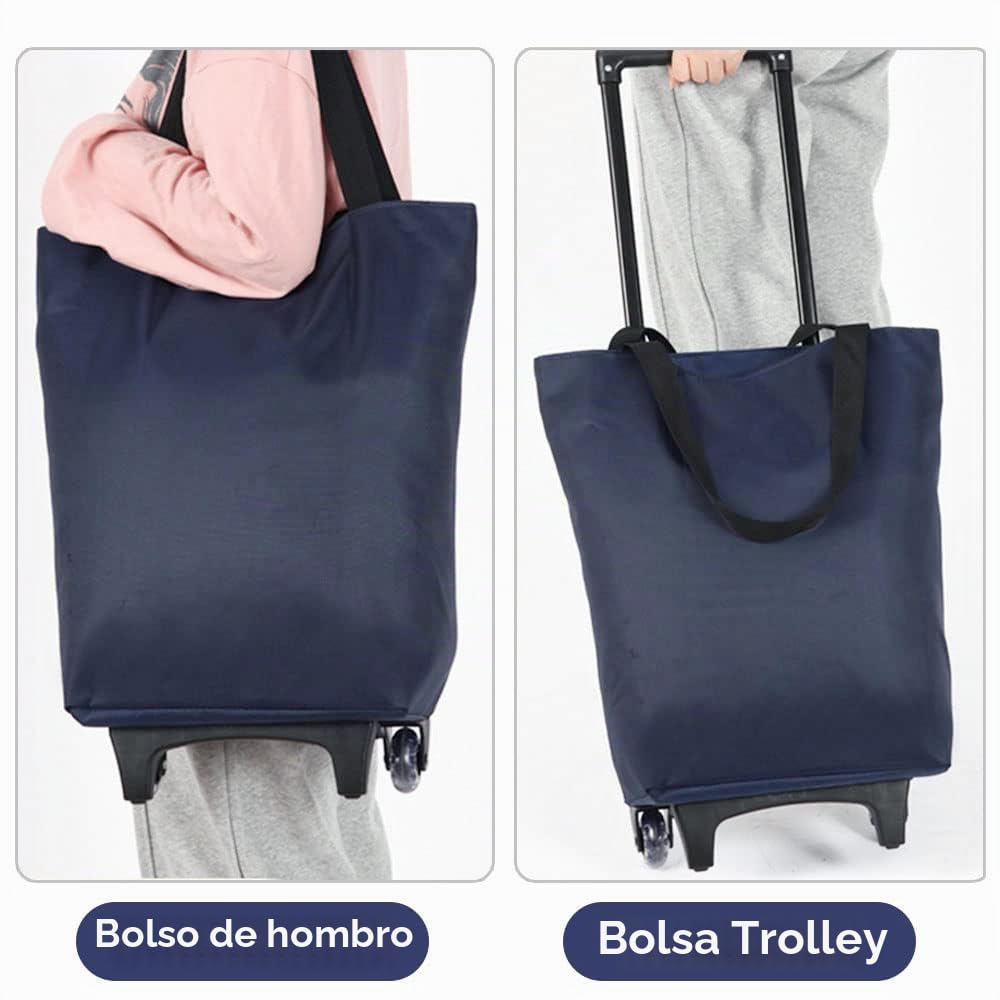 17L Bolsas de la Compra con Ruedas Plegables - Carrito de Compra Comprimido Pequeño Ligero Reutilizable Telescópica impermeable para mercado picnic acampada playa, mayor mujer, Azul