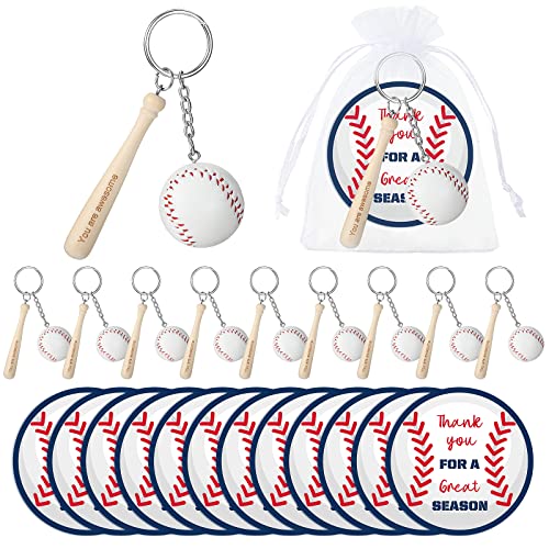 Fumete 12 Sets Baseball Soccer Softball Team Gifts Sport Keychain Thank You Card End of Season Senior Night Gift Party Favors(Baseball)