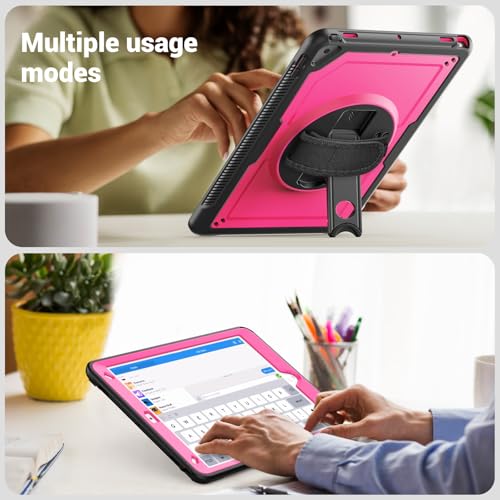 Coque iPad 10,2 antichoc avec protège-écran dragonne sangle rose - 7