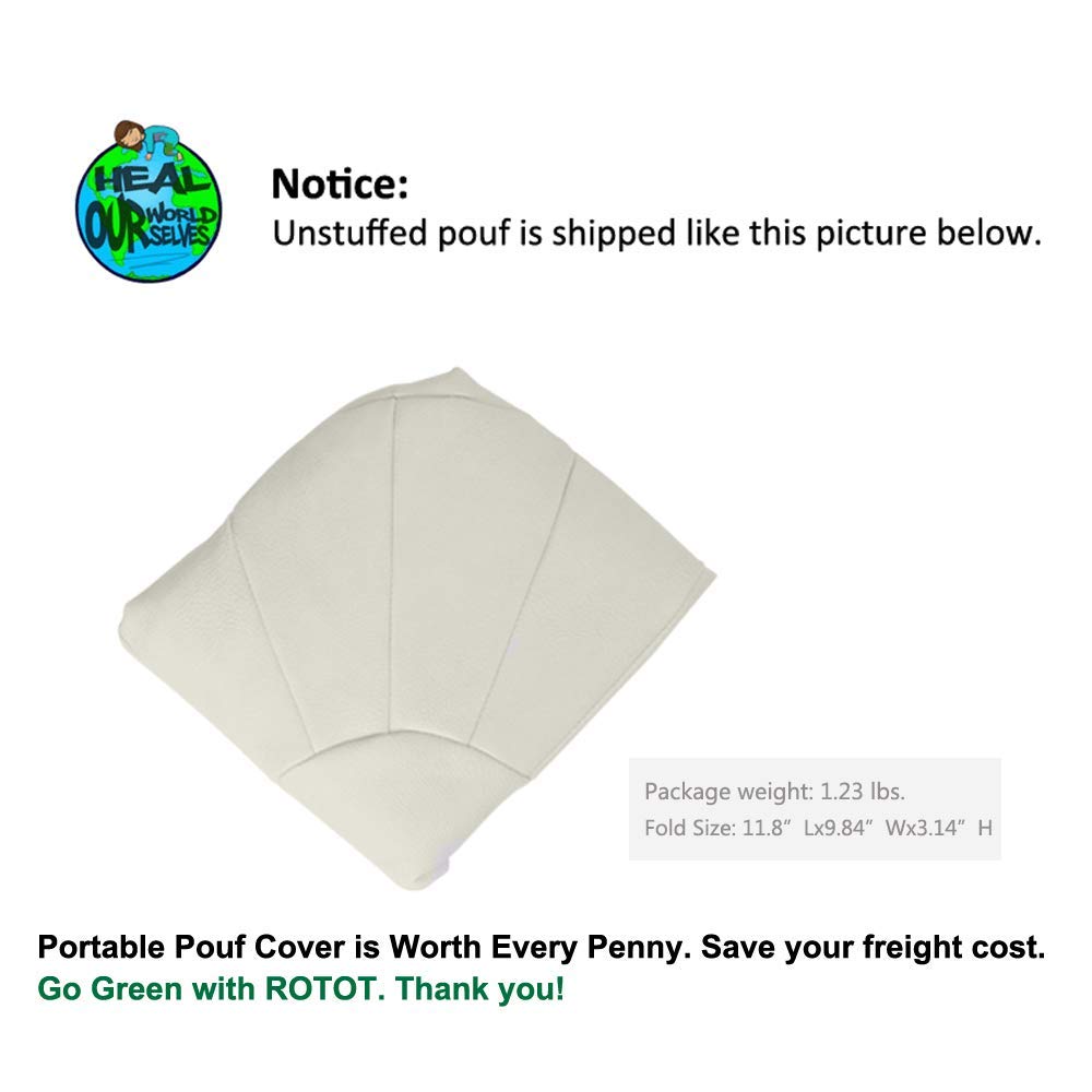 ROTOT Unstuffed Pouf Cover, Ottoman, Bean Bag Chair, Foot Stool, Foot Rest, Storage Solution or Wedding (Empty & New) (Cream)