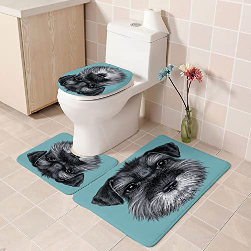 3 Teilig Badematte Set Cyan Hund 3D Badematten Set rutschfest, Badezimmerteppich,U-förmiger WC-Vorleger,WC-Deckelbezug…