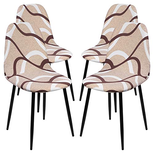 Ryoizen Fundas de Sillas Comedor Elásticas de Nórdico,4 PCS Funda de Sillas Escandinavas Extraíbles y Lavables,Cubierta Protectora de Sillas Sin Brazo para Oficina Cocina Hotel Hogar Decor,Beige Cover