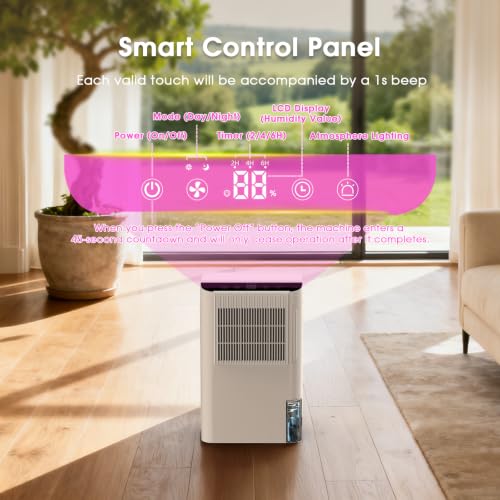 Image of Dehumidifiers for Home, 2000 Sq.Ft Small Dehumidifier with 3.3ft Drain Hose, 2.5L Tank, Timer Sleep Mode, Portable Dehumidifier for Basement, Bedroom, Bathroom (Pearl White)