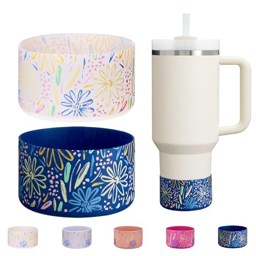 2 Pcs Tumbler Bottom Protector Boot for Stanley Quencher Adventure 40oz & Stanley IceFlow 20oz 30oz and Compatible with Hydro Flask Water Bottle 12oz 21oz 24oz Stealth Landing (Transparent/blue)