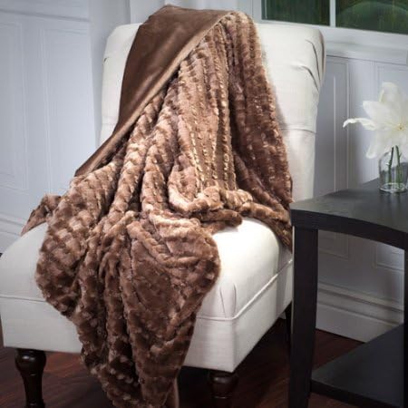 Somerset Home Plush Striped Embossed Faux Fur Mink Throw (Brown)