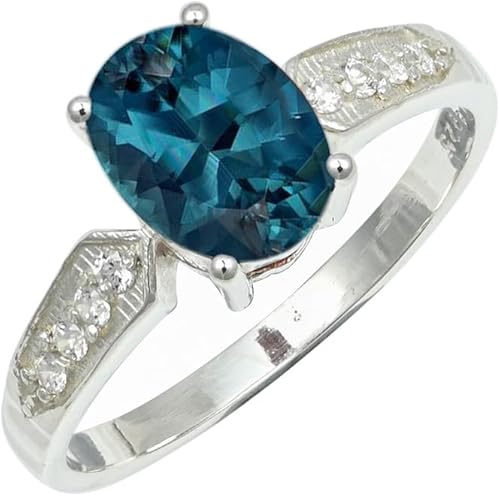 SILVERNROCK London Blue Topaz Lab Grown Gemstone Silver plated Meditation Ring M