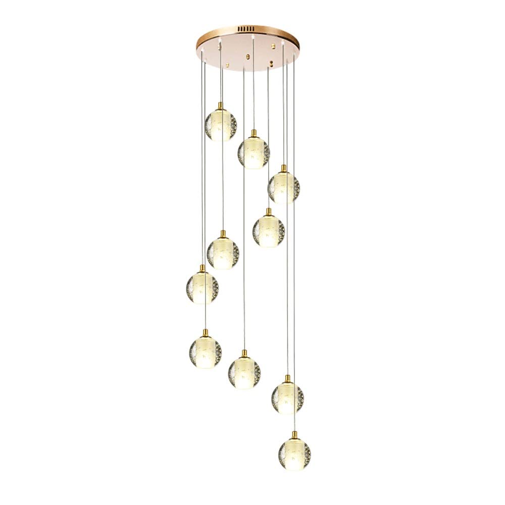 SXECAEPS Modern creative chandelier 10 Glass Bubble Balls Staircase Duplex Building Multi Lights Pendant Light Villa Hollow Living Room Loft Rotating Long 45x150cm (Color : Gold, Siz