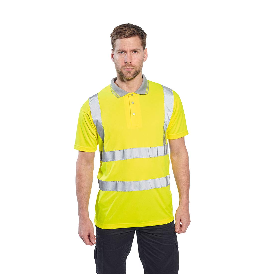 Portwest S477 Warnschutz Kurzarm Polo Hemd Grosszügige Passform Normalgröße | Gelb, M, EN ISO 20471 Klasse 2, Polyester Reflektierend Bau, 100% Polyester