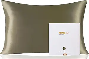 ZIMASILK 100% Pure Mulberry Silk Pillowcase for Hair and Skin Health,Soft and Smooth,Both Sides Premium Grade 6A Silk,600 Thread Count,with Hidden Zipper,1pc (Queen 20''x30'',Olive Grey)