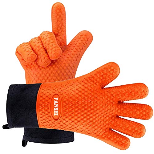 Panshi BBQ Grill Gloves,Long Waterproof Silicone Oven Mitts, Non-Slip Heat Resistant Potholders for Barbecue Grilling,Cooking,Baking