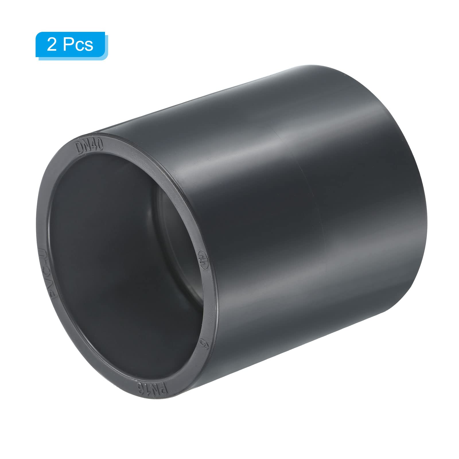 PATIKIL UPVC Pipe Fitting 50mm 1.97 Inch Socket, 2 Pack Straight Coupling Adapter Connector, Dark Grey, Gray - Image 3