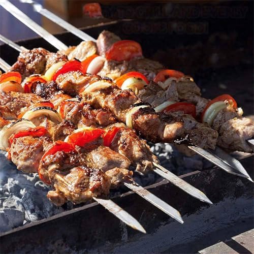 Pinchos de metal para barbacoa planos y reutilizables ideales para carne, pollo y camping 5