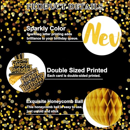 Image of 40th Birthday Decorations, Black & Gold 40th Birthday Decorations for Men & Woman inch40 Never Looked So Good inch Happy Birthday Banner with 6PCS Hanging Swirls & 4PCS Honey Ball&Table Centerpieces