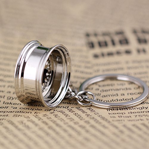 Image of maycom Creative Auto Part Model Wheel Rim Tyre Keychain Keyring Key Chain Ring Keyfob (Silver)