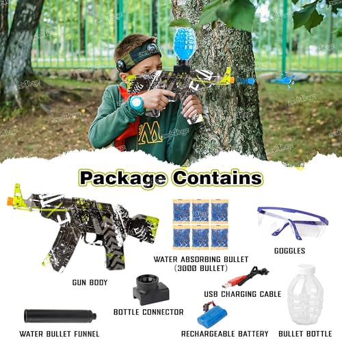Image of Zest 4 Toyz Shooting Gun for Kids Toy Gun with Water-Absorbing Bullets | 3000 Water Gel Ball Gun Toy with Goggle Rechargeable Battery USB Charger and Bullet Bottle |Gift for Boys and Girls (Green)