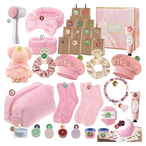 Calendario de Adviento 2025 Mujer,Calendario de Adviento Skincare Niña,Calcetines Navidad,Diademas,Neceseres,Velas,Bolsas de Papel,Navidad Regalos para Hija,Niña,Esposa,Madre