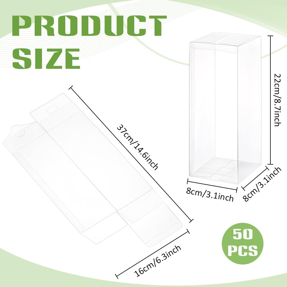 BENECREAT 50 cajas de regalo de PVC transparentes, 8 x 8 x 22 cm, para Navidad, bodas, fiestas, cumpleaños