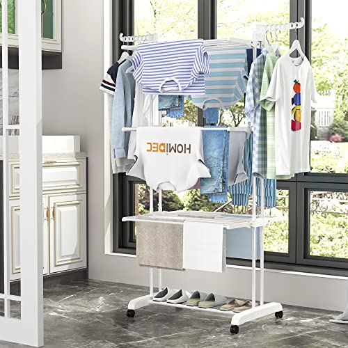 Clothes Drying Rack,4-Tier Foldable Clothes Hanger Adjustable Large Stainless Steel Garment Laundry Racks with 4 castors by HOMIDEC - Image 2
