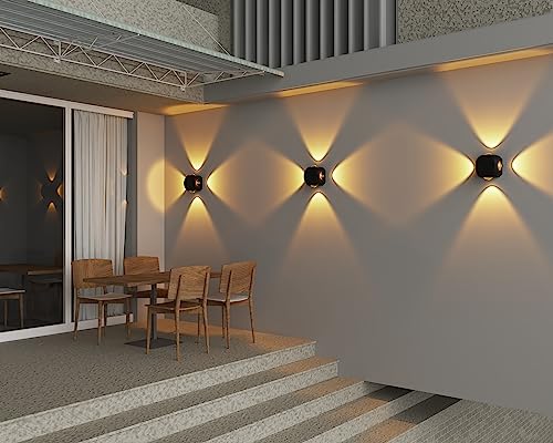 Image of PESCA Metal Wall Lights Outdoor Lighting- Exterior Wall Light For Porch Patio Up Down Left Right Waterproof Light For Garden Terrace Courtyard Garage (4X3W- Diamond) Ip-65 Waterproof