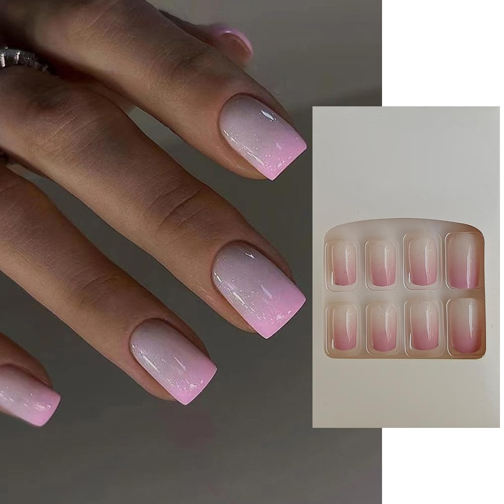 S.A.V.I 24 Pcs Beige Pink Ombre Press-On Nails | Medium-Length Square Shape | Natural-Look Fake Nails Kit for Women | Delicate, Comfortable | Special Occasions | DIY Ready-image-47