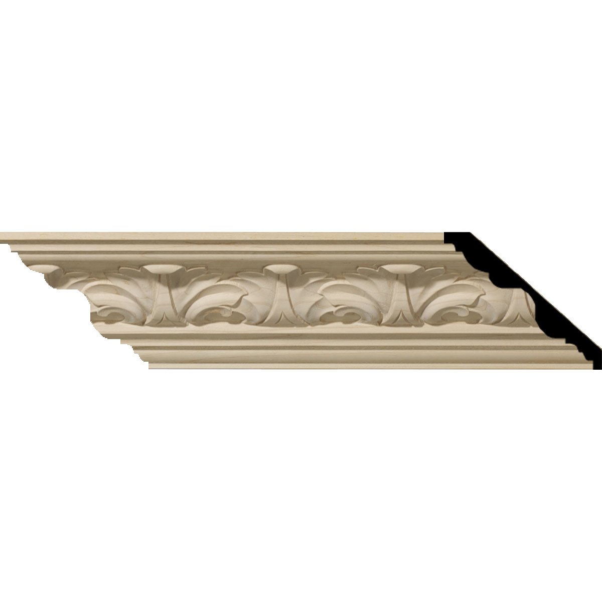 3 1/4"H x 3 5/8"P x 5"F x 94 1/2"L Acanthus Leaf Carved Wood Crown Moulding, Alder