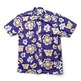 Wes and Willy NCAA Mens Hawaiian Floral Button Down Shirt, Washington Huskies, Grape, L