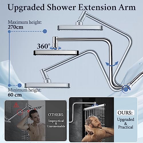 Shower Head With Handheld Combo, 12'' Rectangle Rain Shower Head With Upgraded 12'' Z-Shaped Shower Extension Arm, High Pressure 4 Setting Handheld Shower Head With 60'' Hose, Height/Angle Adjustable #TOP1