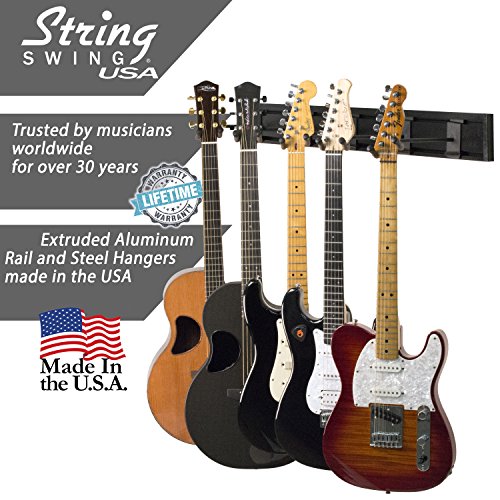 String Swing SW5RL-B-K Guitar Keeper Bundle with 5 Guitar Hangers & 1 Black Vein Strong Wall Mount