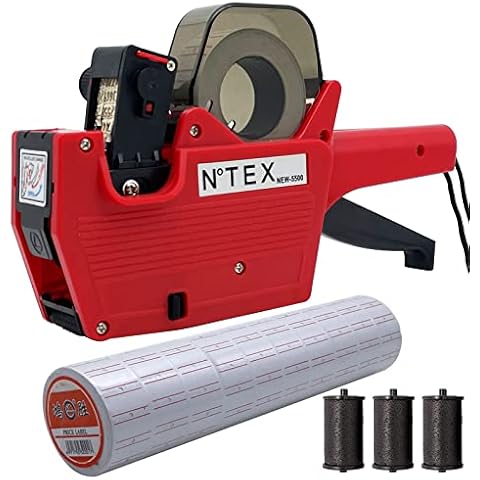 New MX 5500 Price Gun, Price Gun with Labels, 1 Line 8 Bit Marking Machine, Price Sticker Gun with Free 10 Rolls of Label Paper and 3 Ink Cartridges(Red) Cover