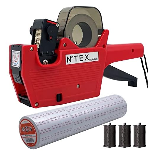 New MX-5500 Price Tag Gun for Tags -Price Stickers-Expiration Date Stamp-Gun Stickers, Date Sticker Gun, 1 line Label Gun,1 Price Gun and 10 Roll Labels,and 3 Ink Wheels (Red)