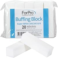 ForPro Super White Buffing Blocks 180/240 Grit 20-Count: Four-Sided Flexible Foam Nail Buffers for Scratch-Free Manicure & Pedicure Prep