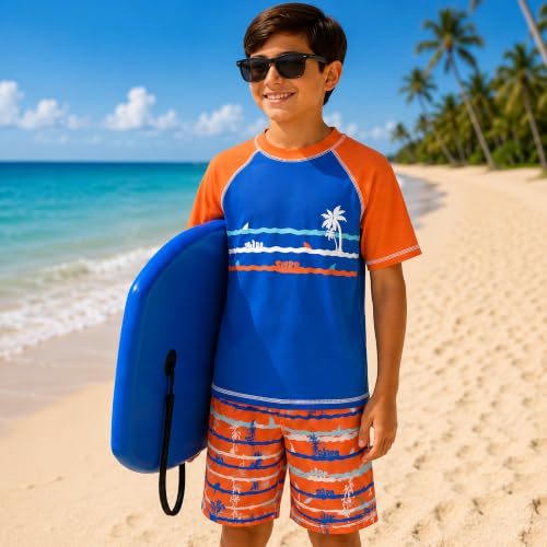 Image of iXtreme Boys Swim Set - 2 Piece Rash Guard Short Sleeve Swim Shirt and Boys Swim Trunks for Infants Toddlers & Big Boys