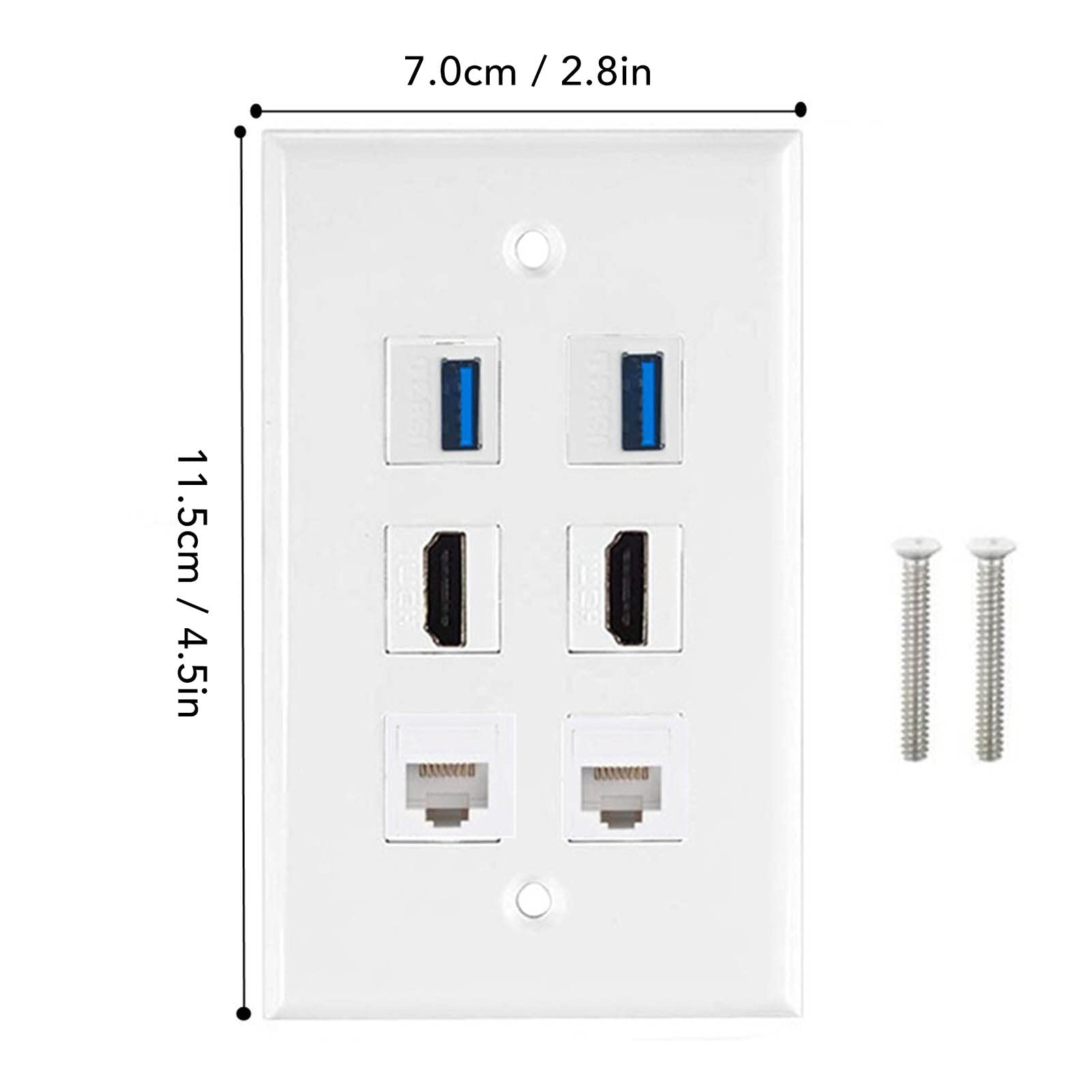 Piastra da Parete Ethernet Cat6 RJ45 6 Porte 2xHDMI 2xCat6 2xUSB 3.0