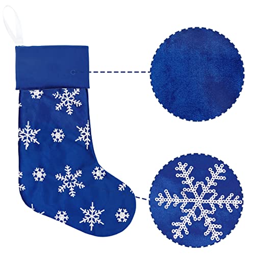 Bunny Chorus Christmas Stockings, 4 Pcs 18 Inches Blue Mercerized Velvet With Silver Sequin Snowflake For Family Holiday Xmas Party Decorations #TOP2