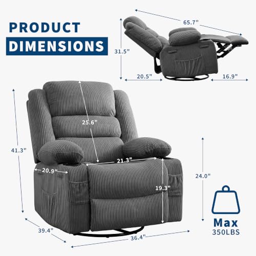 Image of Rocking Recliner Chair for Adults 360 Swivel Manual Recliner