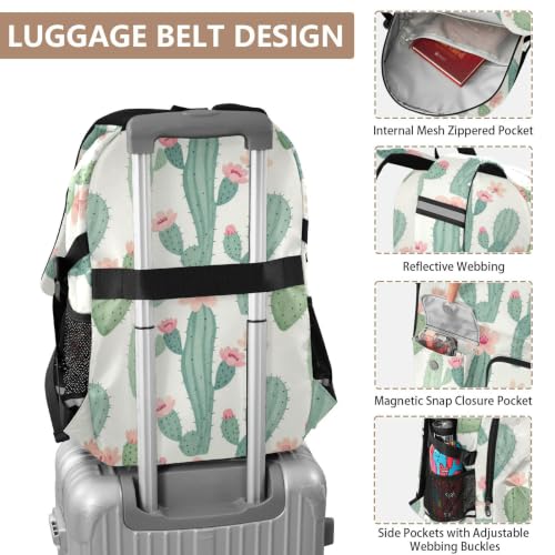 Mochila de viaje con diseño de cactus rosa suculentas y flores de 17.5 pulgadas ligera 4