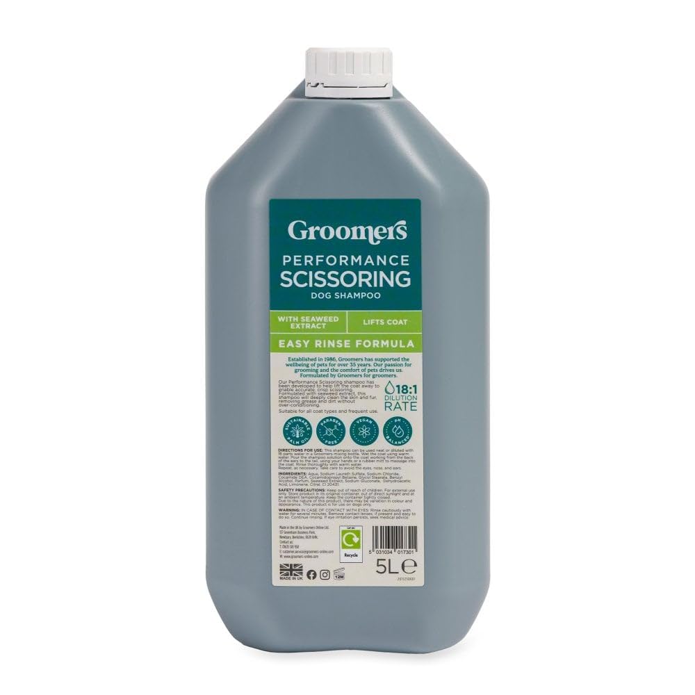 Groomers Performance Scissoring Dog Shampoo 5L Concentrate - Fur Lifting for Easy Grooming - Professional Dog Grooming Shampoo with Seaweed Extract