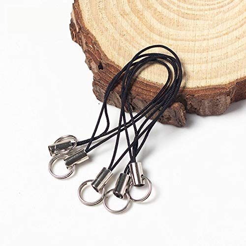 MOTZU 300 Pieces Silver Tone Black Lanyard Cell Phone Charm Split Ring Strap, Lobster Clasp Lariat Cord Strap for Mobile Cell Phone/Mp3/Mp4/USB Flash Drive/Charms/Keyring and More, 2.36inches
