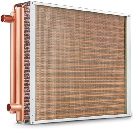 VEVOR Heat Exchanger Water to Air, 18"x 20" with 3-Row 3/8" Copper Ports, 242 Aluminum Fins Heat Exchanger for Outdoor Wood Furnaces, Residential Heating and Cooling, and Forced Air Heating