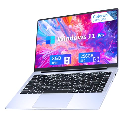 Ordinateur Portable Win11 Pro Celeron J4125 PC Portable, Laptop écran IPS FHD 14,1 Pouces, (8 Go LPDDR4 RAM 256 Go SSD ROM), PC Portable Convertible 180°, Mini HDMI protège Clavier français