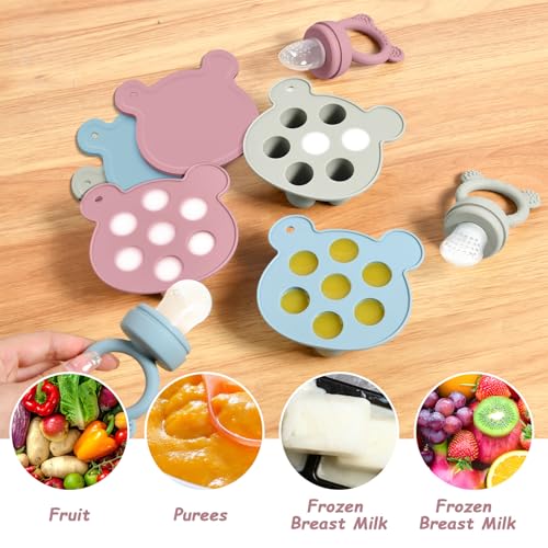 Aolso Comedero de Frutas, Moldes de Paletas Leche Materna, Alimentador de Silicona Sin BPA para la Autoalimentación Segura, Bandejas para Congeladores de Alimentos-Beige Mao - imagen 4