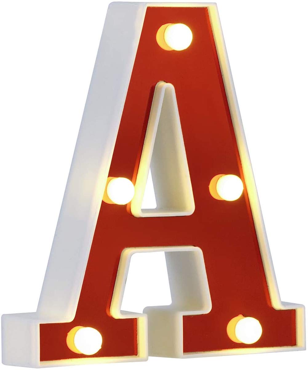 DUBENS Illuminated Number Letter LED Light, Creative Night Lights, LED Lighting English Letters, Alphabet Numbers Lamp, Red Decoration Lights, Battery Operated (A)