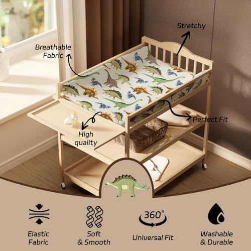 4 Pack Baby Boy Changing Pad Covers Sheets Set Soft Fitted Baby Boy Mattress Covers Construction Truck or Dinosaur Theme Breathable Toddler Sheets for Infant Boys (Dinosaur, Changing Pad Covers)